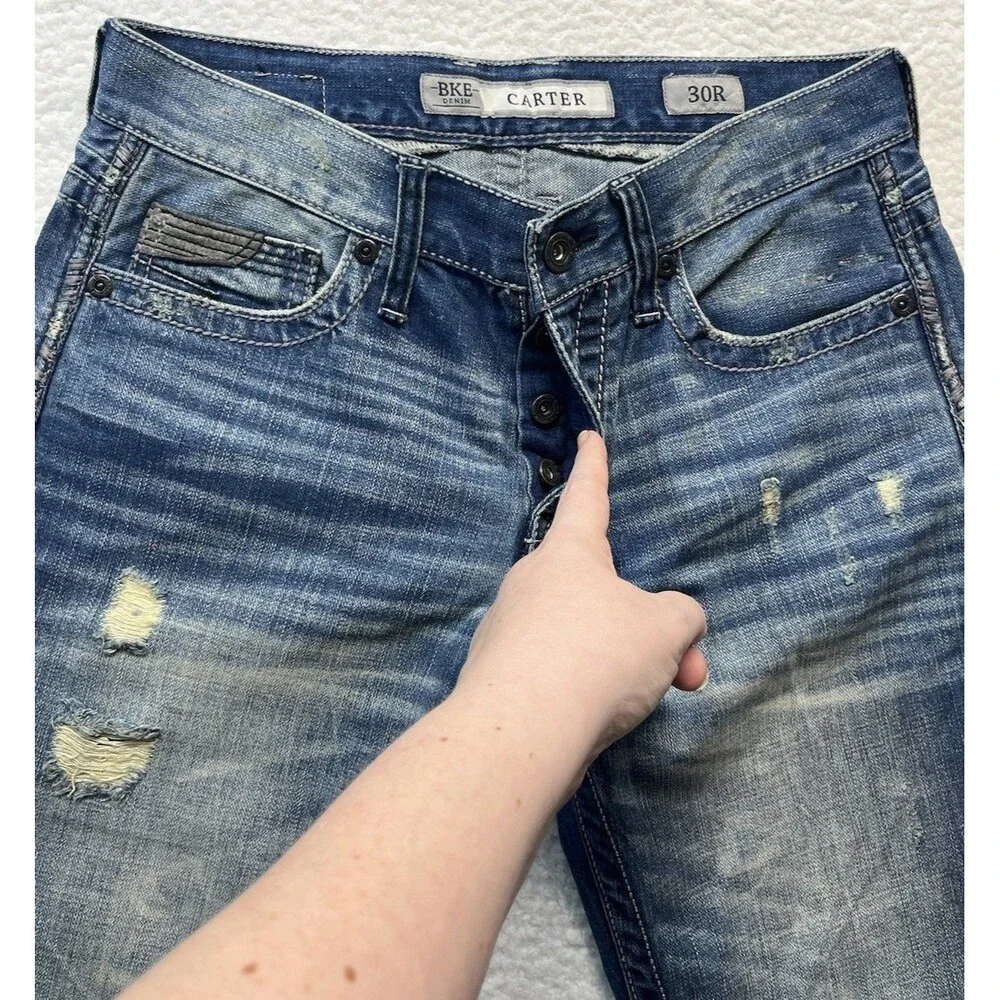 Buckle BKE Jeans Mens 30R Carter Bootleg Thick Stitch Distressed Western 31x30.5